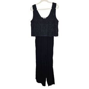 Indio‎ Collective Black Crochet Sleeveless Jumpsuit Viscose Cotton Blend Size S